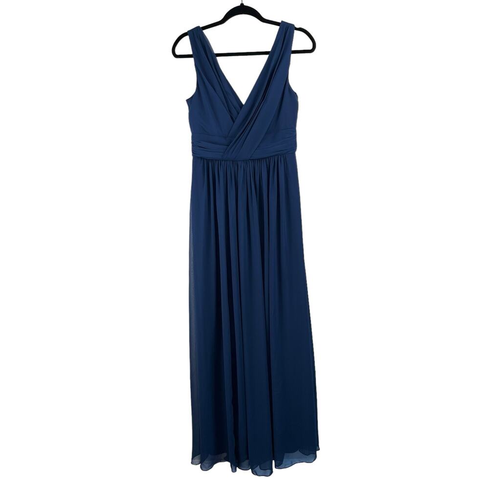 Dessy Collection Midnight Blue Sleeveless Drape Chiffon Evening Maxi Dress 8 NWT - Picture 2 of 13